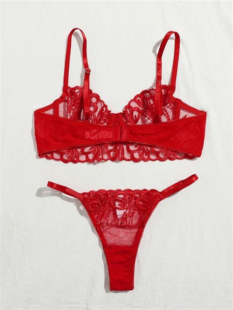 Embroidered Mesh Underwire Lingerie Set Shein Usa