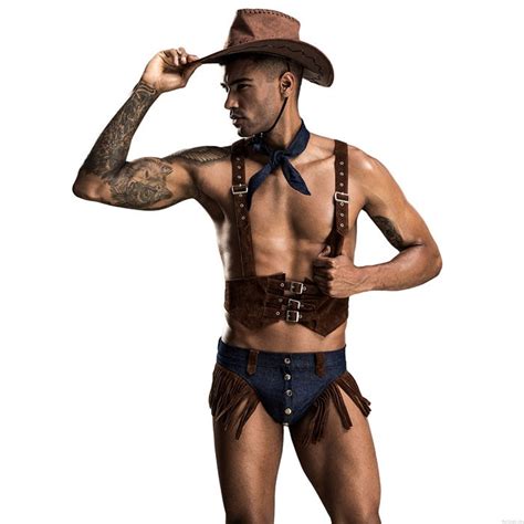 Sexy Cowboy Cosplay Personality Denim Underwear Uniform Temptation Wild Tassel Men S Lingerie