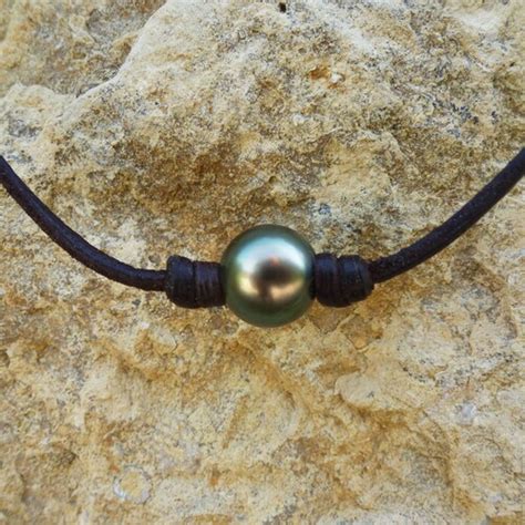Tahitian Pearls On Leather Necklace For Women Or Men With Very Etsy