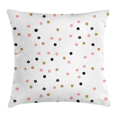 Pink Polka Dots Throw Pillow Cushion Cover Doodled Hand Drawn Strokes