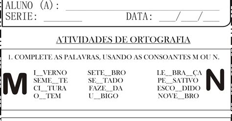 Atividade De Ortografia M Antes De P B Para Imprimir Clicks Educativos