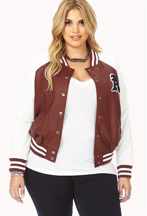 Forever 21 Too Cool Faux Leather Varsity Jacket In Brown Lyst