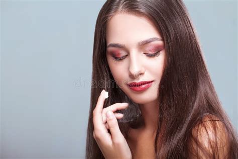 Beauty Skin Care Beautiful Woman Applying Cosmetic Face Cream Stock