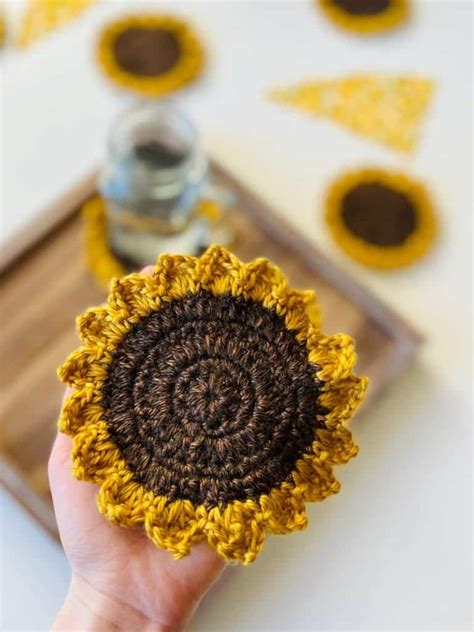 Crochet Sunflower Coaster Free Pattern