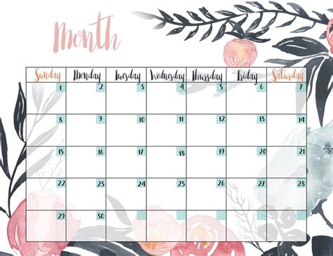 Printable 85x11 Monthly Calendar Blush Pink Grey Etsy