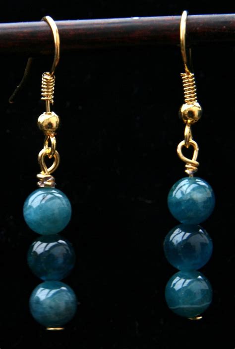 Earrings A Pair Of Rare Blue Apatite Gold Plated Dangle Etsy Blue