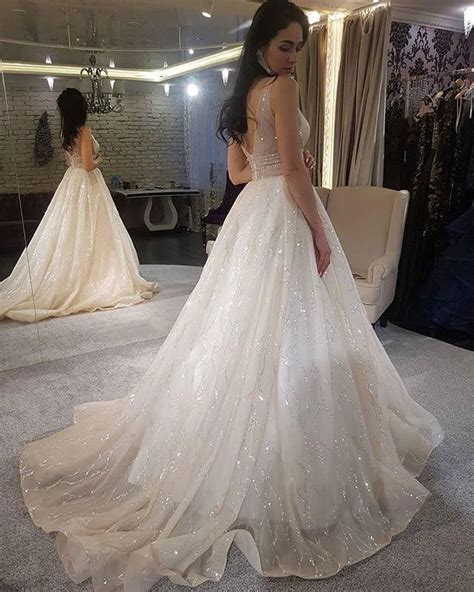 sparkly v neck long wedding dresses bridal gowns · dressydances · online store powered by storenvy
