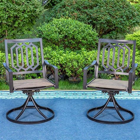 Phi Villa Black Metal Fashion Patio Outdoor Dining Swivel Chair 2 Pack