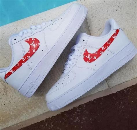 Full custom | supreme louis vuitton drip air force ones for kristen hancher! AF1 Red LV Swoosh | THE CUSTOM MOVEMENT in 2020 | Nike air ...