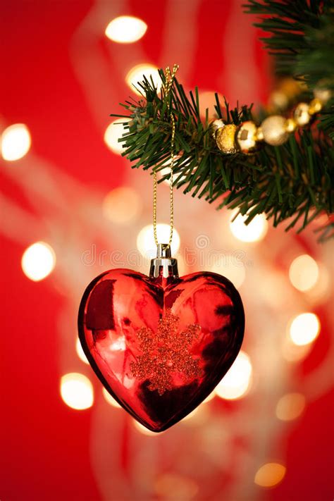 Heart Shape Bauble On Christmas Tree Stock Image Image Of Shiny