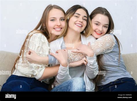 Three Happy Friends Stock Photo Alamy