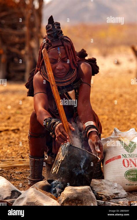 Himba Woman Cooking Their Traditional Food Made With Wheat Flour Epupa