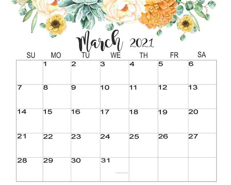 Cute March 2021 Calendar For Office And Home Wallpaper