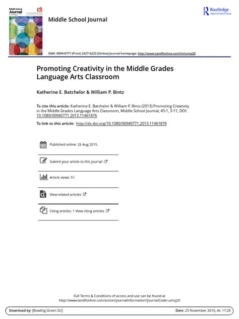 Promoting Creativity In The Middle Grades Language Arts Classroom Pdf