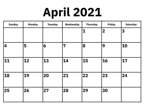 Free April 2021 Calendar Pdf Word Excel Template 2 April Month