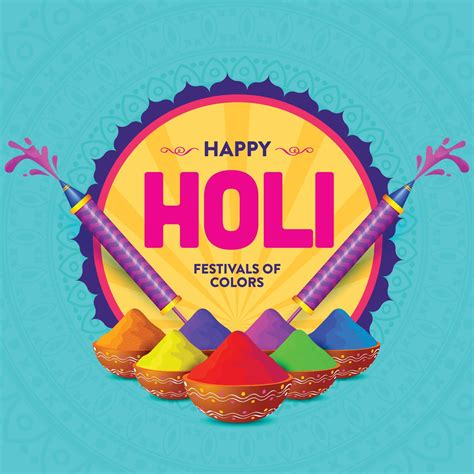 Vector Illustration Of Colourful Happy Holi Colours In Different Bowl