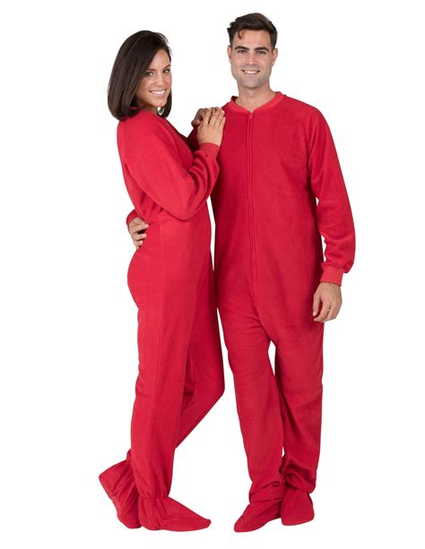 Bright Red Adult Footed Pajamas Adult Pajamas One Piece Footed