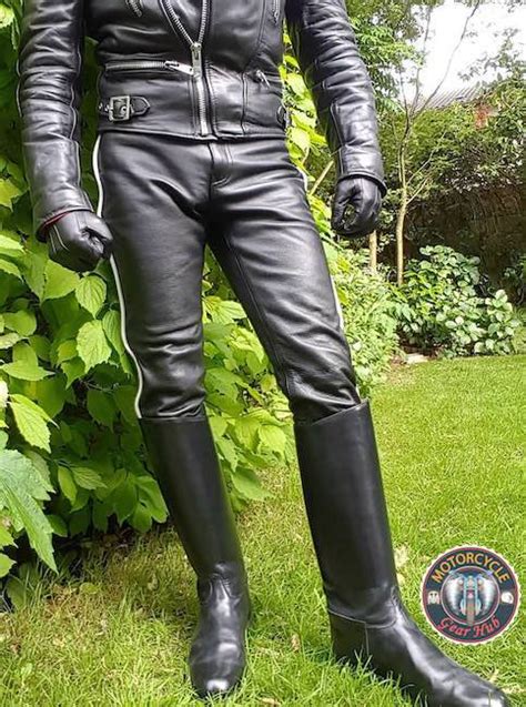 A Photograph Showing A Masculine Leather Biker Wearing Atgatt Motorcycle Gear Including Tight