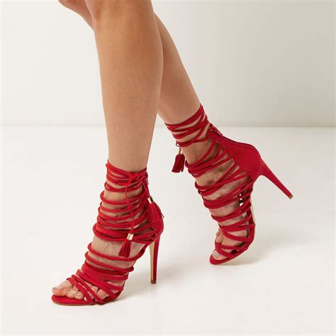Lace Red Heels Laceupsandalsheels Stilettoheels2017 Stiletto Heels Heels Womens Summer Shoes