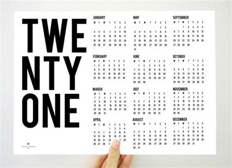 Big 1 Twenty Twenty One Calendar 2021 Printable Calendar Etsy