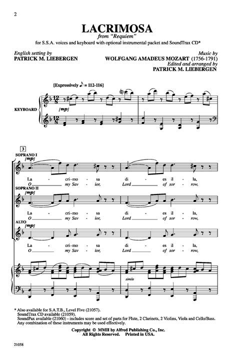 Lacrimosa Ssa By Mozartliebergen Jw Pepper Sheet Music
