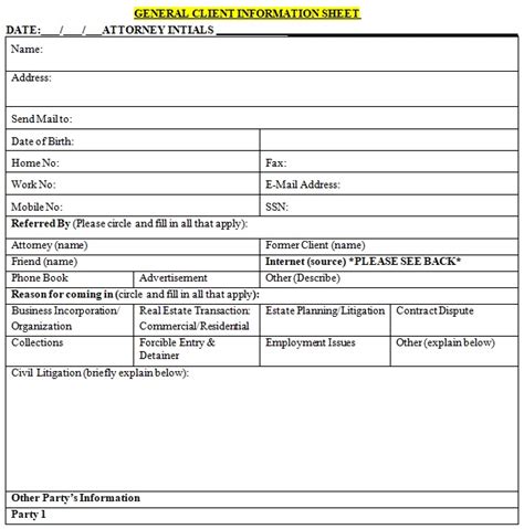 6 Client Information Sheet Templates Sampletemplatess Sampletemplatess