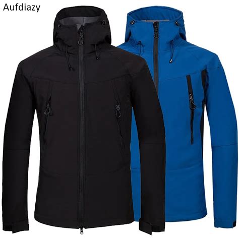 Aufdiazy Autumn Winter Mens Softshell Hiking Jackets Outdoor Blue