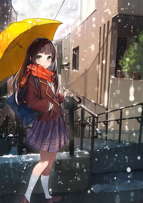 Original Anime Girl School Girl Rain Umbrella Wallpaper 1440x2037