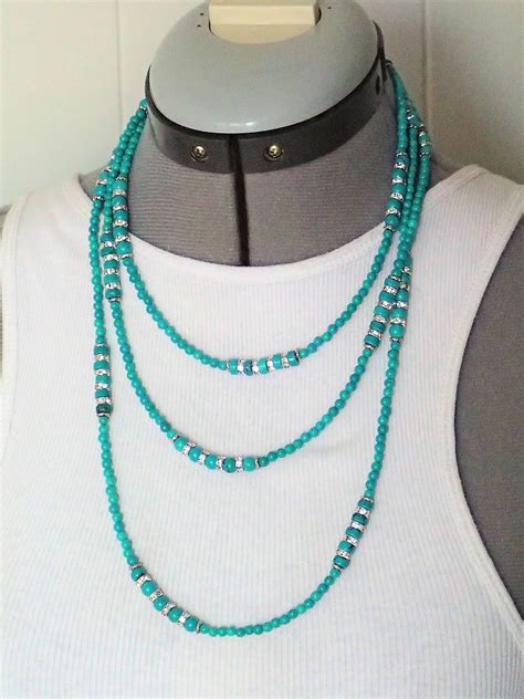 Long Turquoise Beaded Necklace Long Turquoise Necklace Turquoise