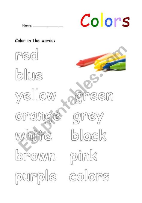 Color In The Color Words Esl Worksheet By Annrube