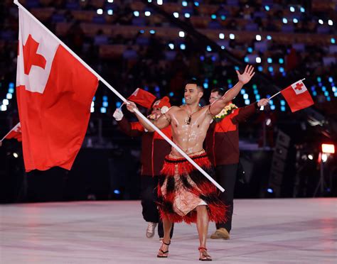Shirtless Tongan Flag Bearer Returns At Winter Olympics Opener