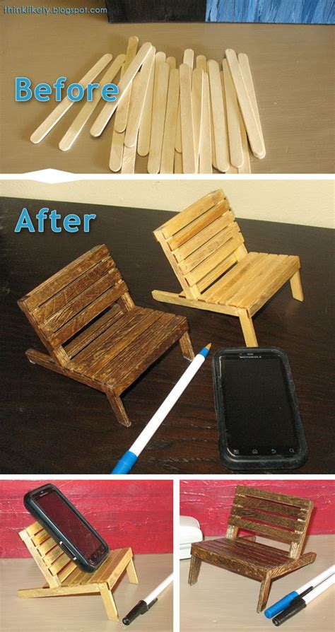 Diy wooden table and tablet holder. Mini pallet chair cell phone holder made from popsicle ...
