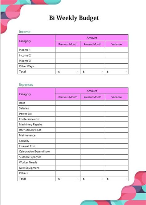 Bi Weekly Budget Template Printable Printable Word Searches The Best