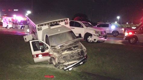 Ambulance Transporting Patient Crashes Catches On Fire Abc13 Houston