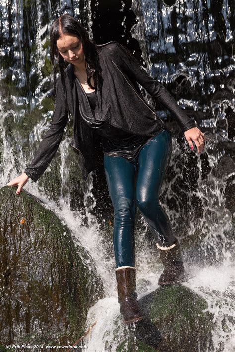 WWF Double Photoset Of Girls In A Waterfall Wearing Pants