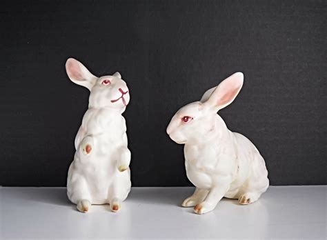 Lefton Bunny Rabbits Figurines Bunnies 1960s White With Etsy