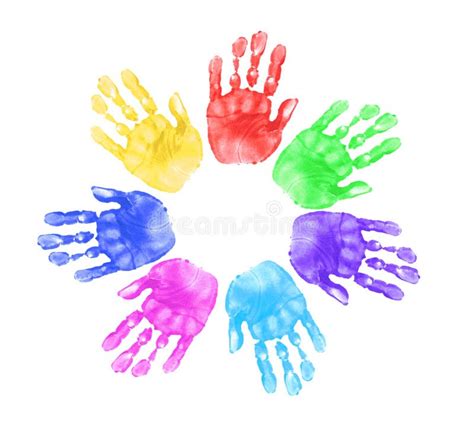 Handprints Par Des Enfants Disolement Sur Un Fond Blanc Image Stock