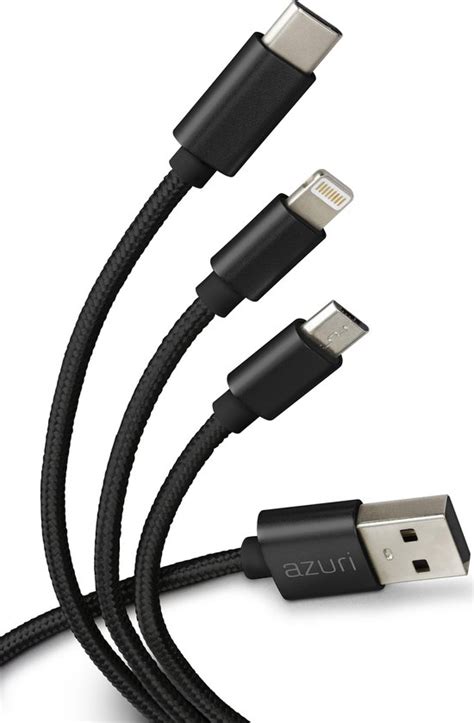 Azuri 3 In 1 USB Cable With Micro USB Type C And Lightning Connector