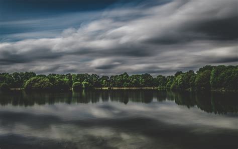 Download Wallpaper 3840x2400 Lake Trees Sky Clouds Overcast 4k