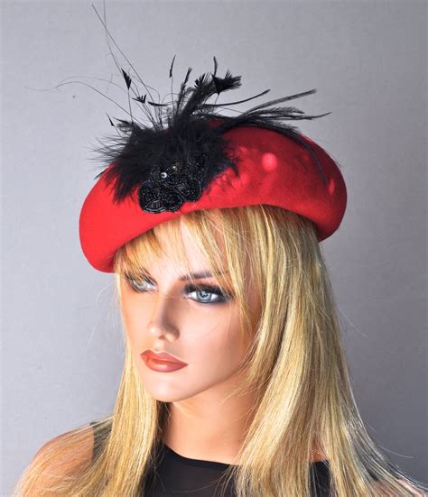 Ladies Red Hat Womens Red Hat Formal Winter Hat Red Winter Hat