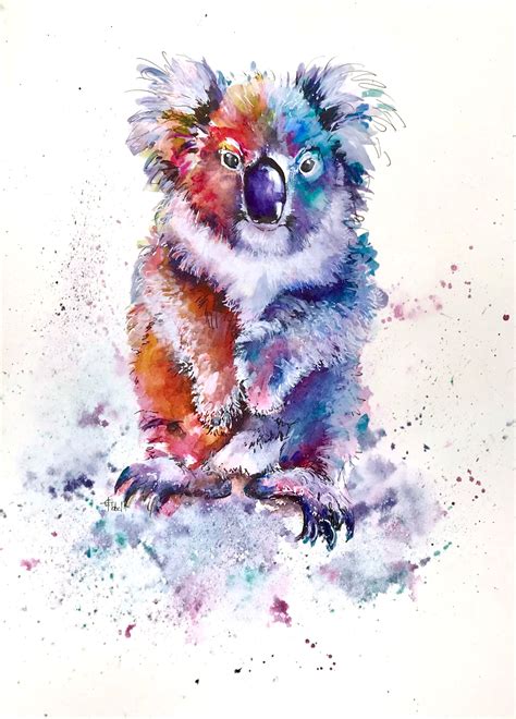 Vibrant Koala Watercolor Painting By Chris Hobel