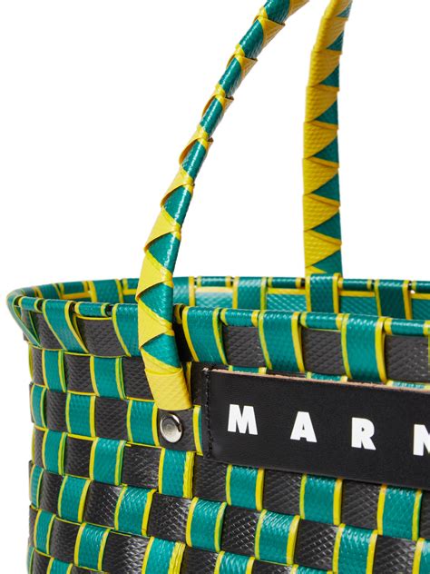 Marni Market Basket Bag In Green And Black Woven Material Marni