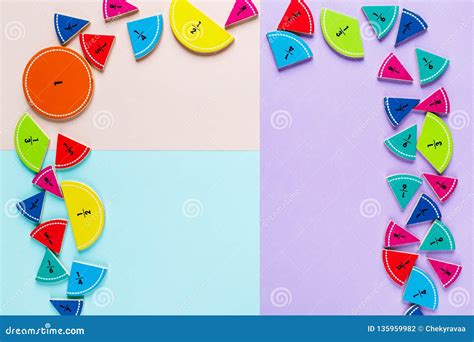 Colorful Math Fractions On The Pink Blue Violet Bright Backgrounds