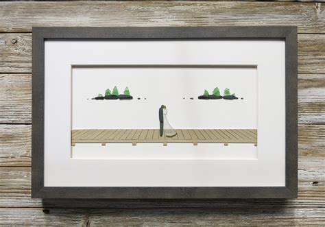Original Pebble Art Design Wedding Couple on a Dock by Sketched in ...