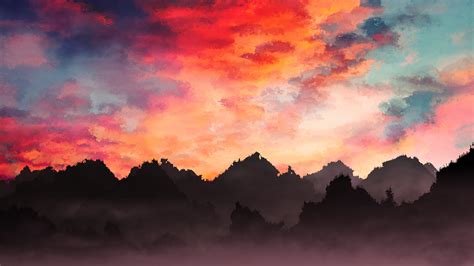 Sky Painting Mountains Landscape 4k Hd Artist 4k Wallpapers Images