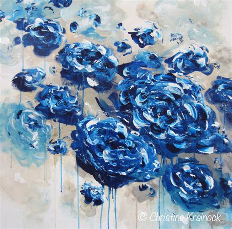Canvas Print Large Art Blue Abstract Blue White Flowers Contemporary