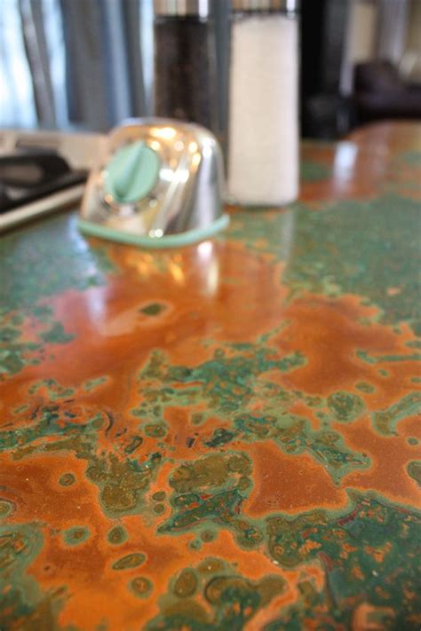 In regards to countertop ideas, almost anything goes. copper countertop with interesting patina | Copper countertops, Countertops, Diy kitchen countertops