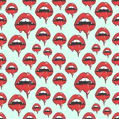 Sexy Vampires Lips Seamless Pattern Melting Lips Vector Illustration