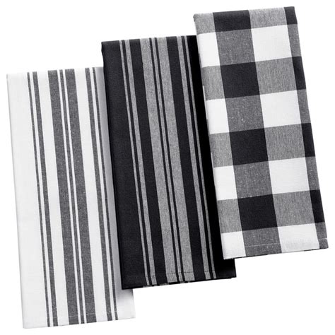 Modern black & white farmhouse flannel bath towel set. Farmhouse Living Stripe and Check Kitchen Towels, Set of 3 ...