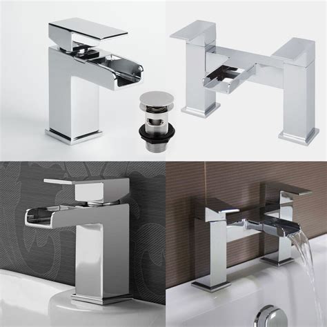 Bathroom taps set modern mono basin sink mixer bath filler shower mixer chrome. Tap Bathroom Waterfall Mixer Basin Bath Filler Taps Chrome ...